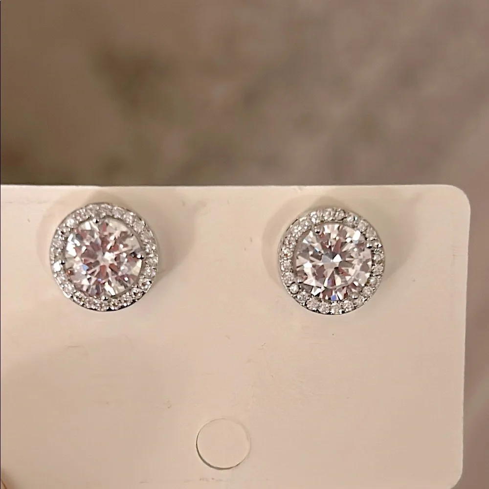Elegant Cubic Zirconia Crystal Silver Stud Earrings